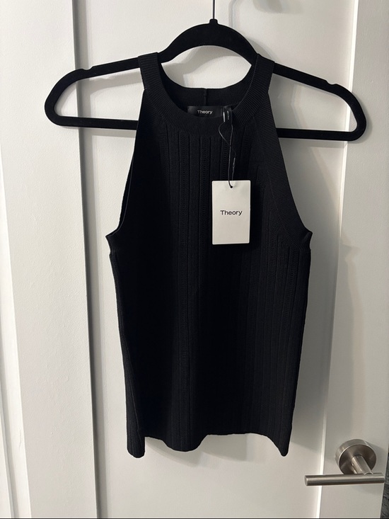 Theory Tops - Theory Black Crepe Ribbed Halter Shell Top